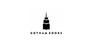 Gotham Books' logo is represented by 3 open books stacked upon each other to create a skyscraper, a trademark of Gotham City.