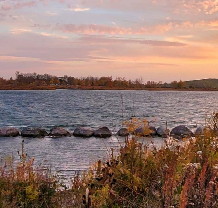 sunset over the water